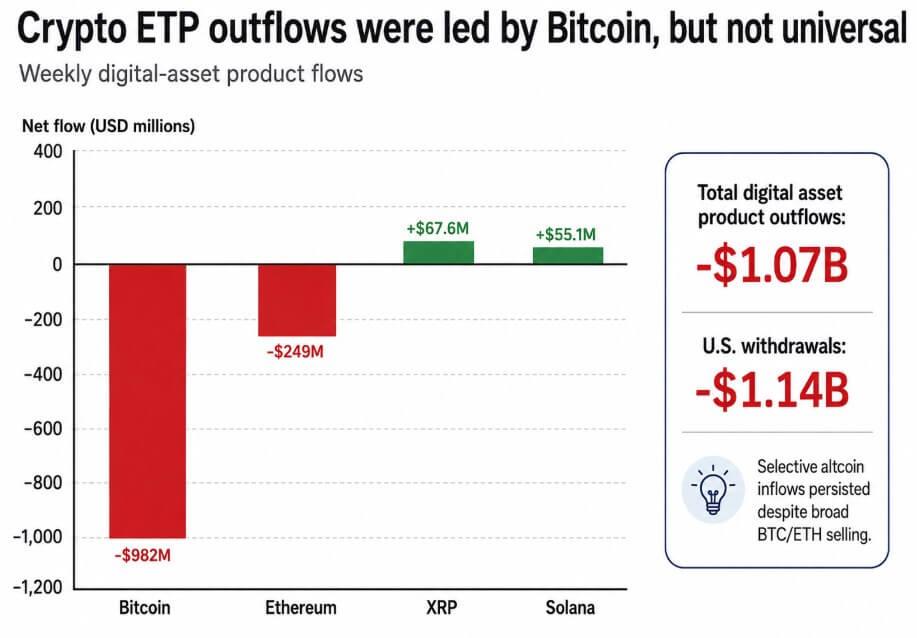 Bitcoin ETF flows expose the split inside crypto’s $1 billion selloff