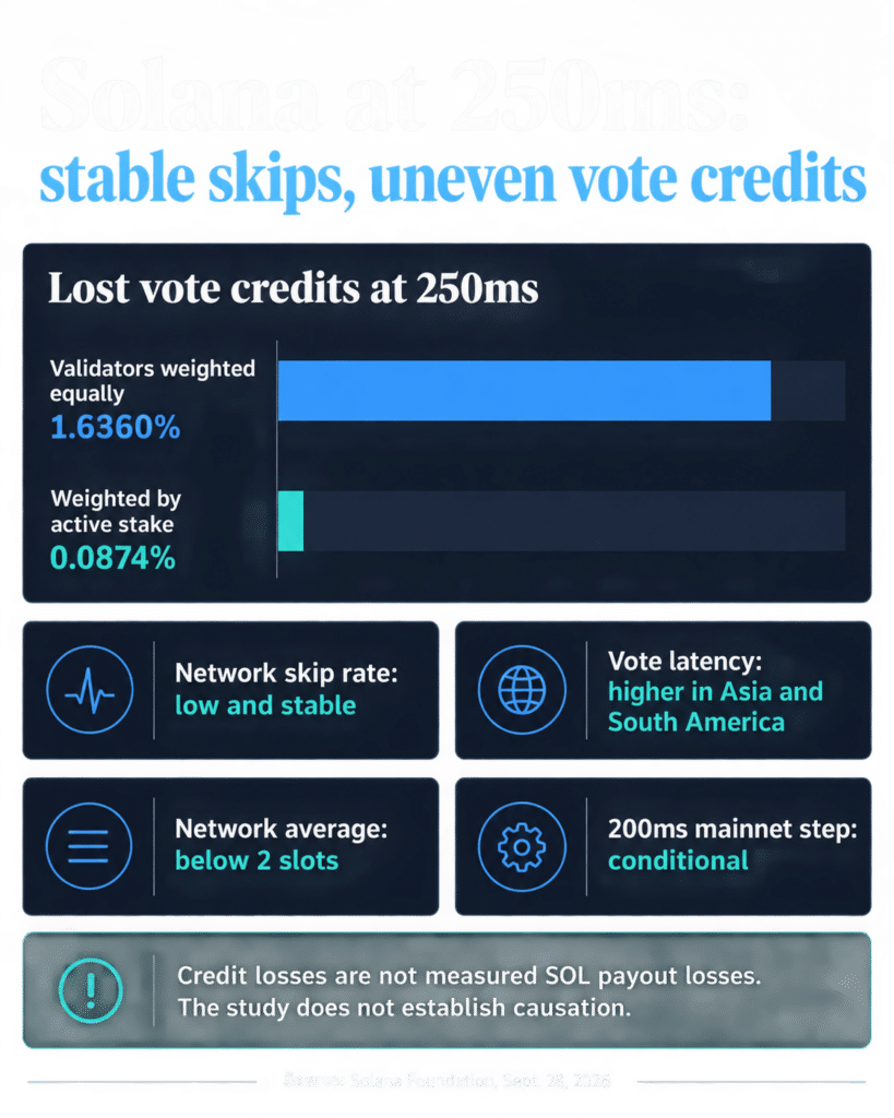 Solana’s 250ms data shows lower-stake validators lost a larger share of reward-linked vote credits